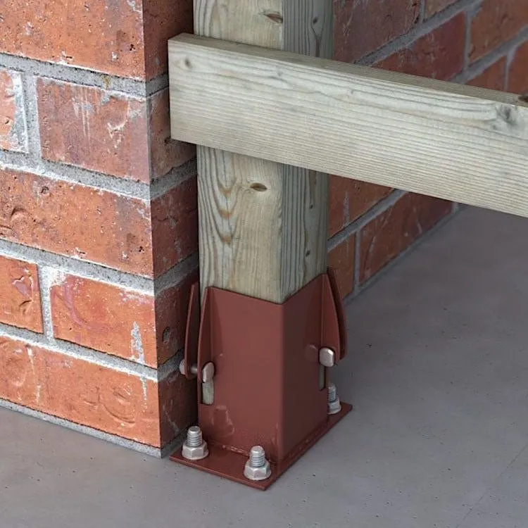 Bolt Down Fence Post Flush Fit Shoe -75mm - Oxide Red