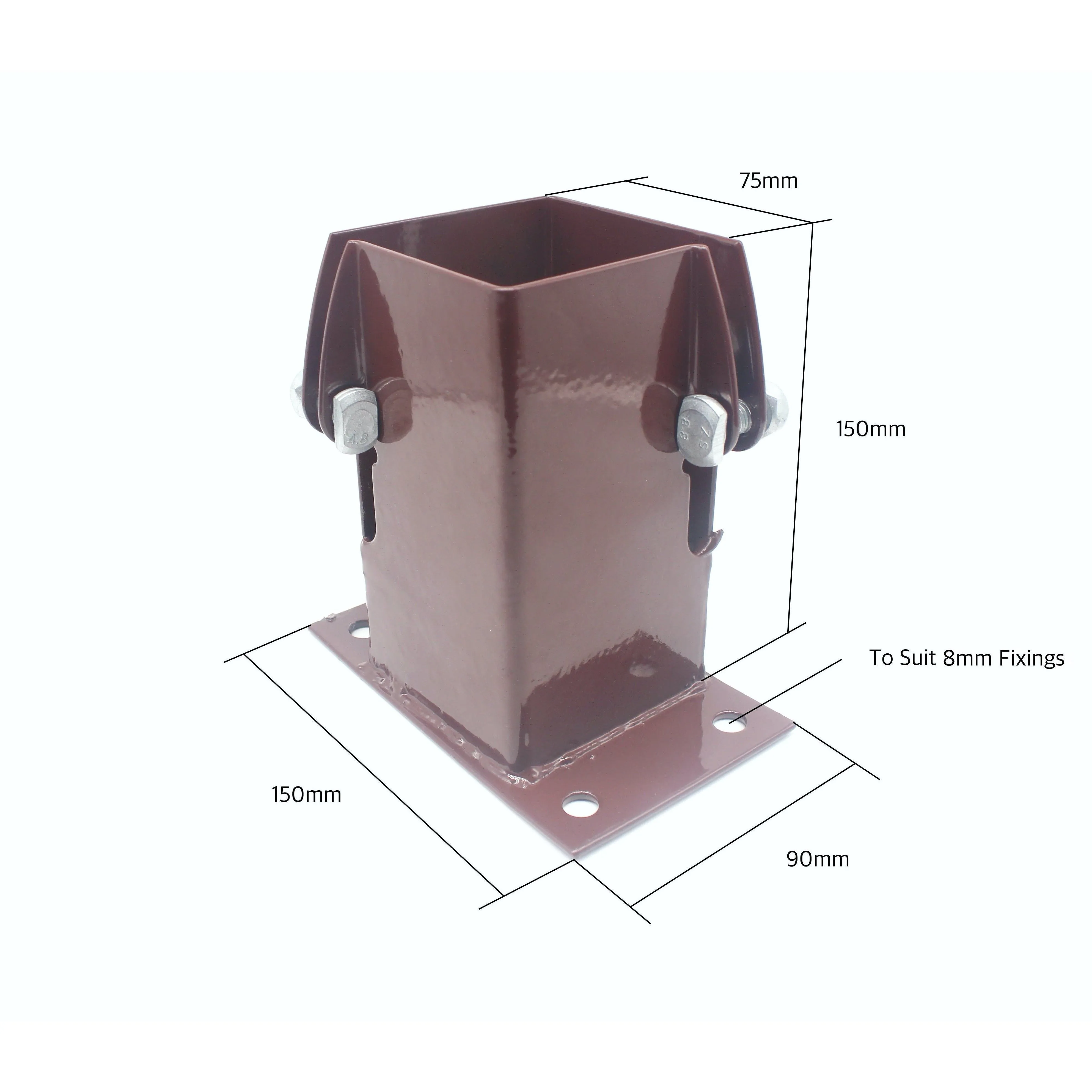 Bolt Down Fence Post Flush Fit Shoe -75mm - Oxide Red