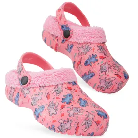 Disney Stitch Winter Clogs Fleece Lining & Removable Charms, Kids Garden Shoes Slip On with Strap