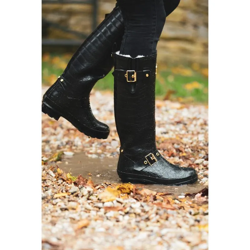 Holland Cooper Sherpa Lined Regency Ladies Wellington - Black Croc