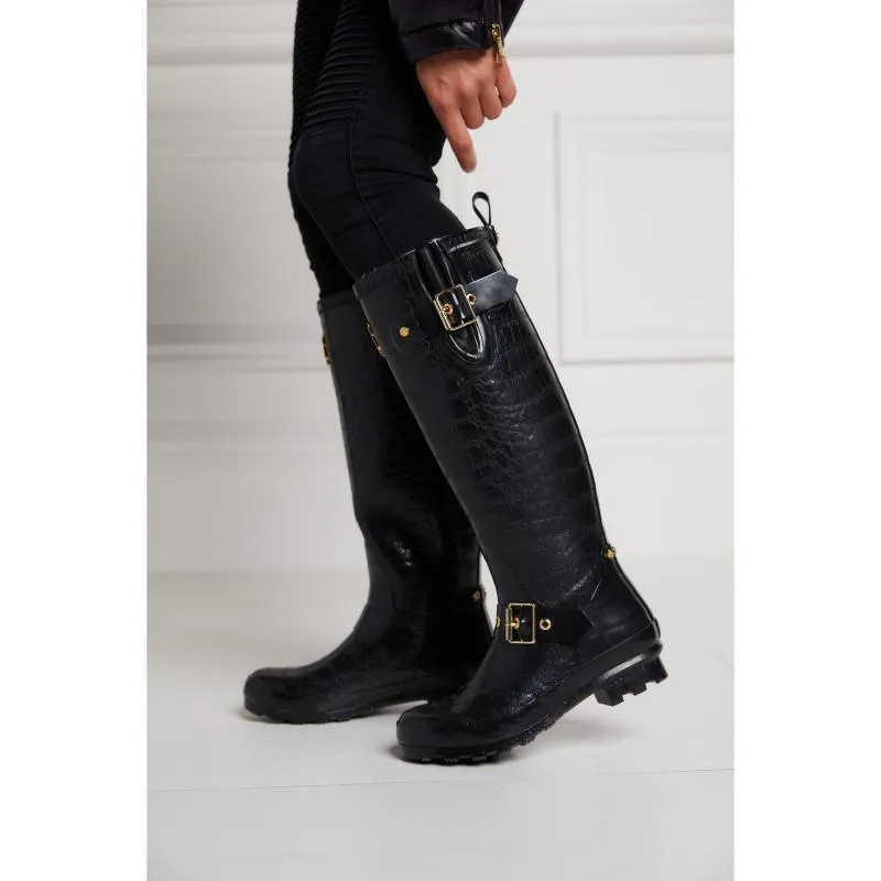 Holland Cooper Sherpa Lined Regency Ladies Wellington - Black Croc