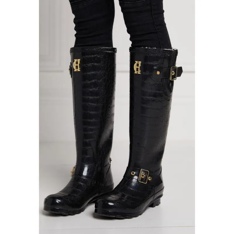 Holland Cooper Sherpa Lined Regency Ladies Wellington - Black Croc
