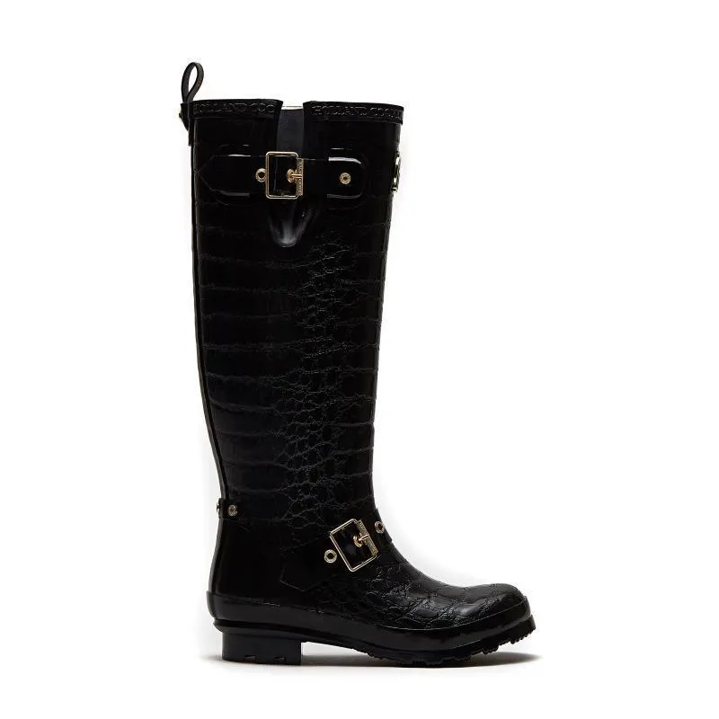 Holland Cooper Sherpa Lined Regency Ladies Wellington - Black Croc