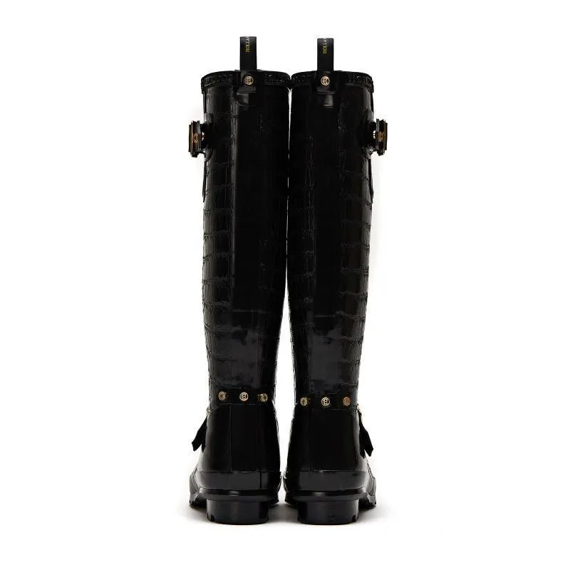 Holland Cooper Sherpa Lined Regency Ladies Wellington - Black Croc