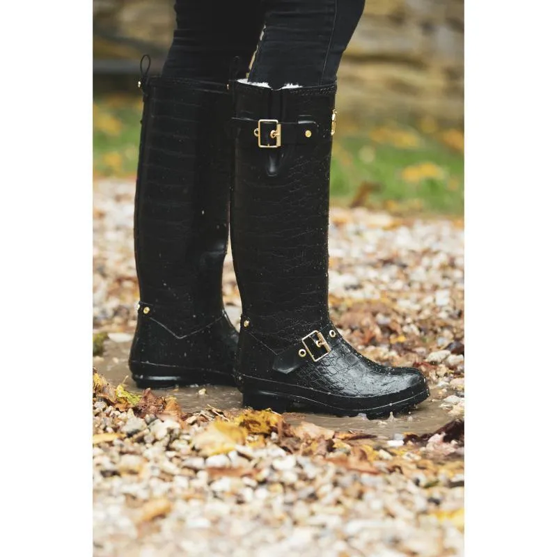 Holland Cooper Sherpa Lined Regency Ladies Wellington - Black Croc