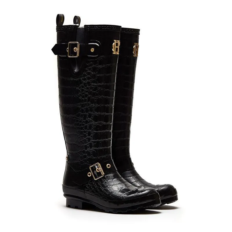 Holland Cooper Sherpa Lined Regency Ladies Wellington - Black Croc