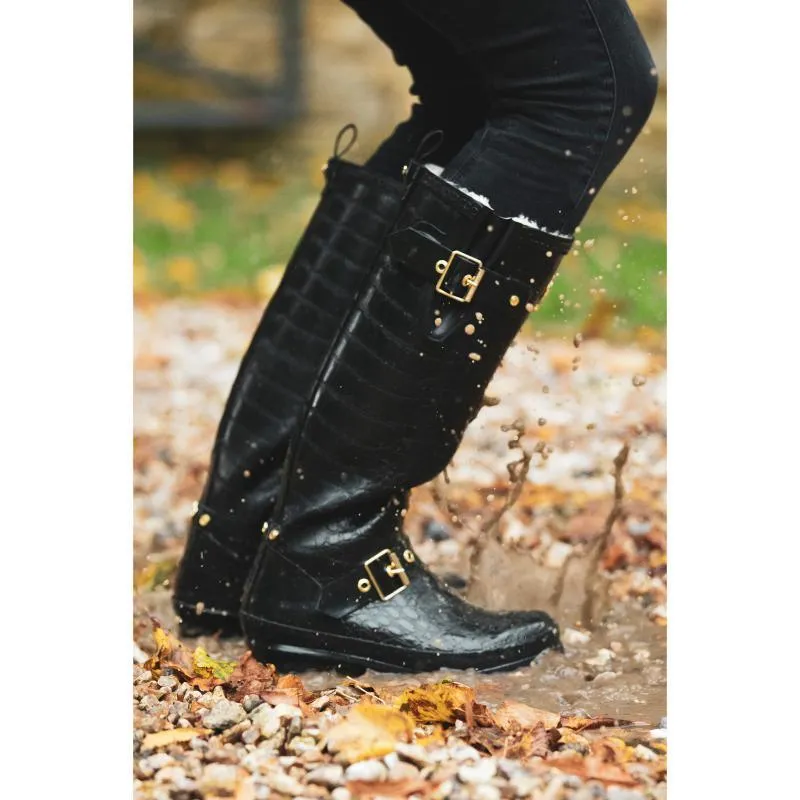 Holland Cooper Sherpa Lined Regency Ladies Wellington - Black Croc