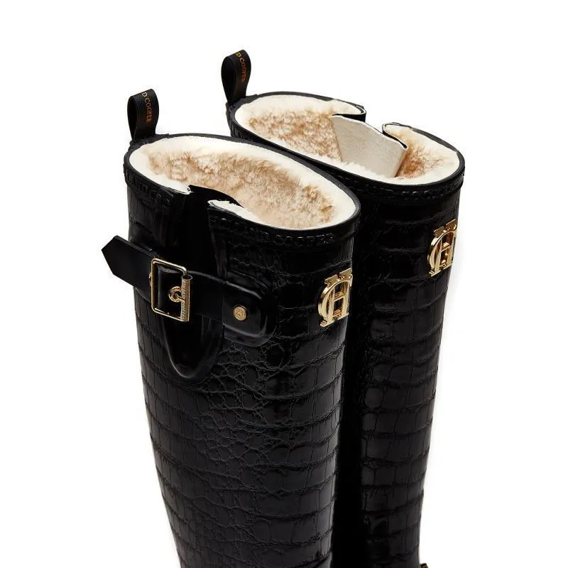 Holland Cooper Sherpa Lined Regency Ladies Wellington - Black Croc
