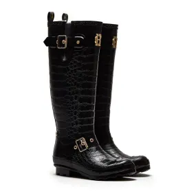 Holland Cooper Sherpa Lined Regency Ladies Wellington - Black Croc