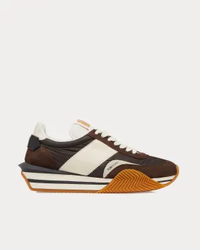 James Suede & Technical Fabric Brown / Ivory Cream Low Top Sneakers