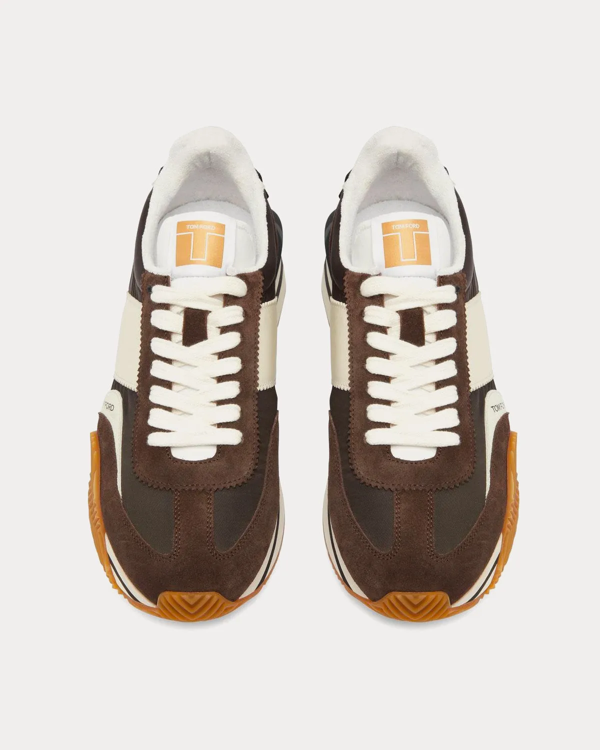 James Suede & Technical Fabric Brown / Ivory Cream Low Top Sneakers