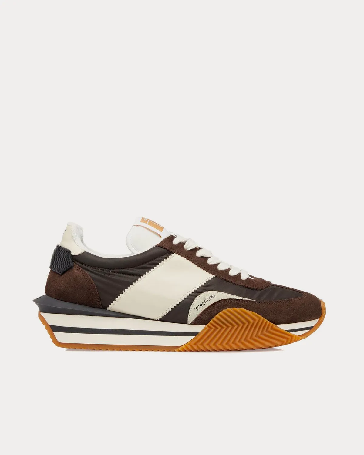 James Suede & Technical Fabric Brown / Ivory Cream Low Top Sneakers