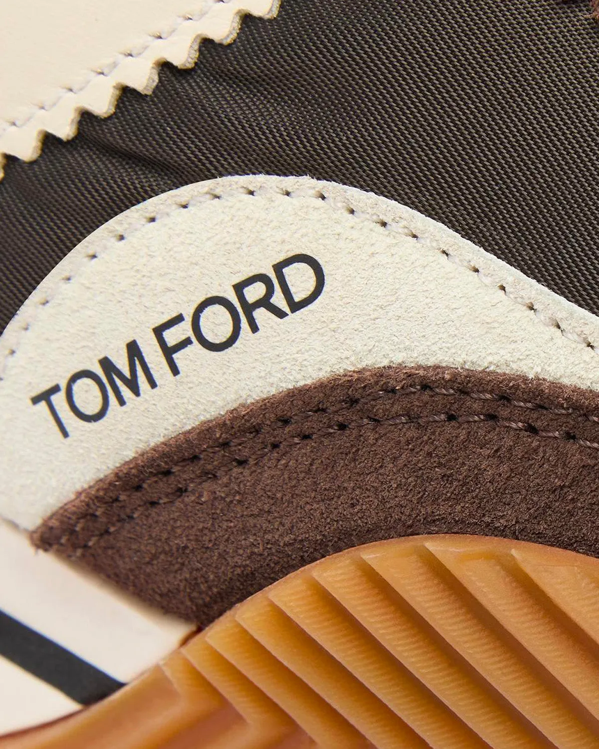 James Suede & Technical Fabric Brown / Ivory Cream Low Top Sneakers