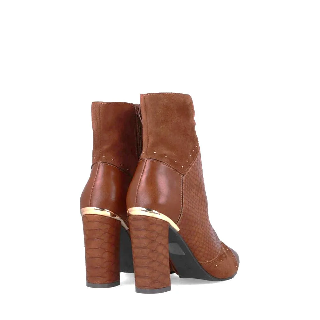 MB 22654 Tan Suede & Snake Print Ankle Boots