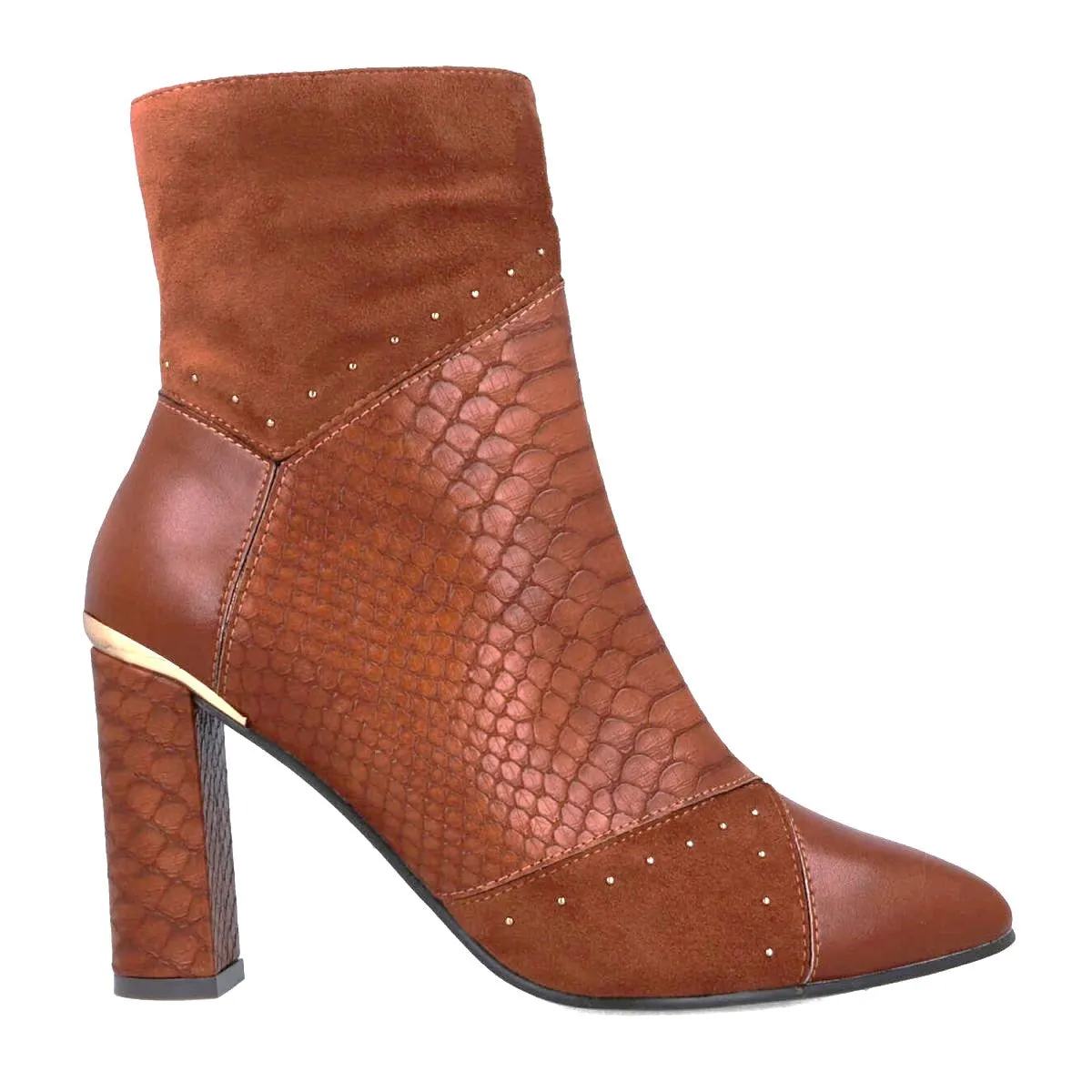 MB 22654 Tan Suede & Snake Print Ankle Boots