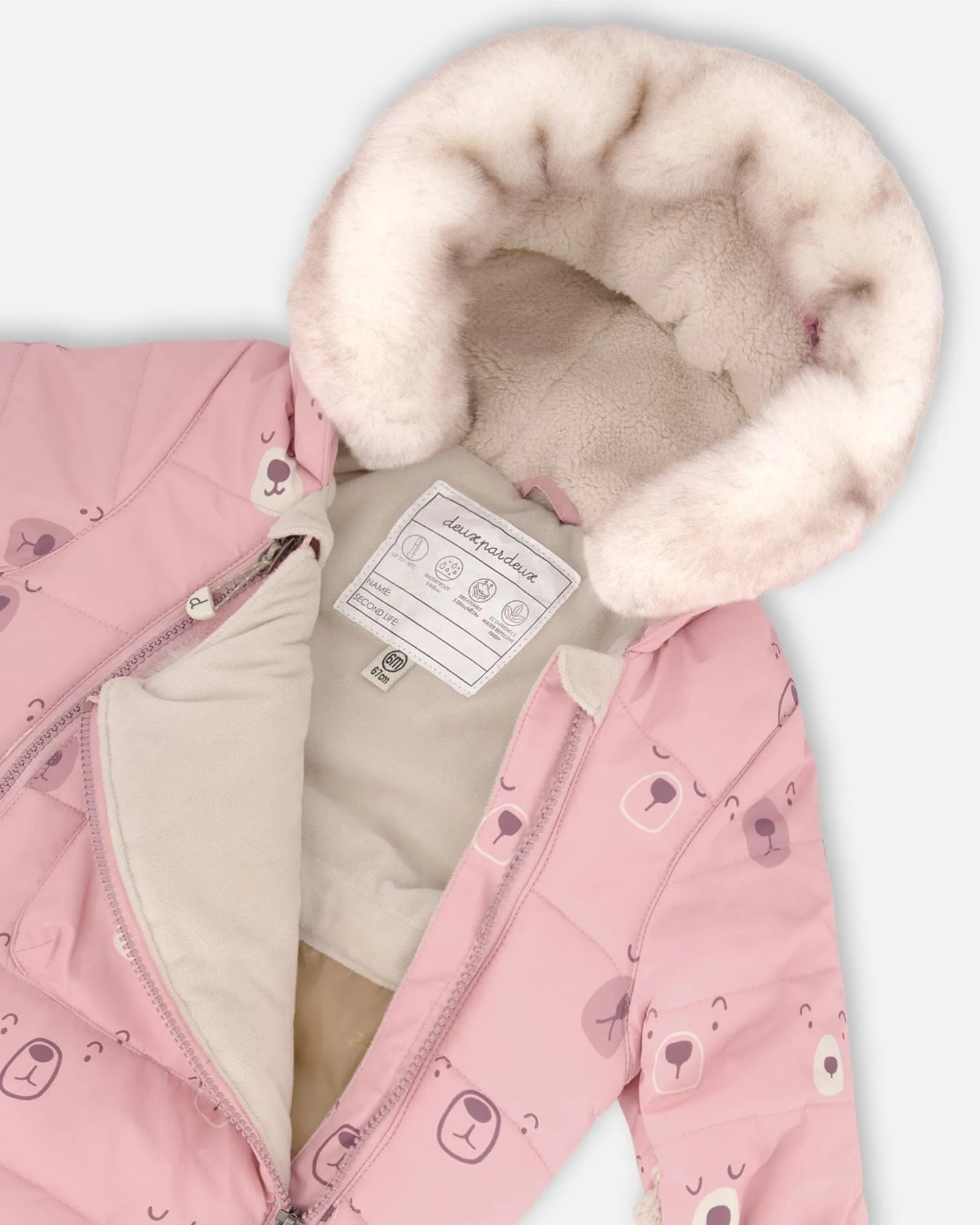 One Piece Baby Snowsuit Pink Bears Designed For Car Seat