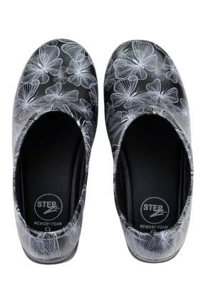 StepZ Women's Slip Resistant Nurse Clogs | Transparent Butterflies