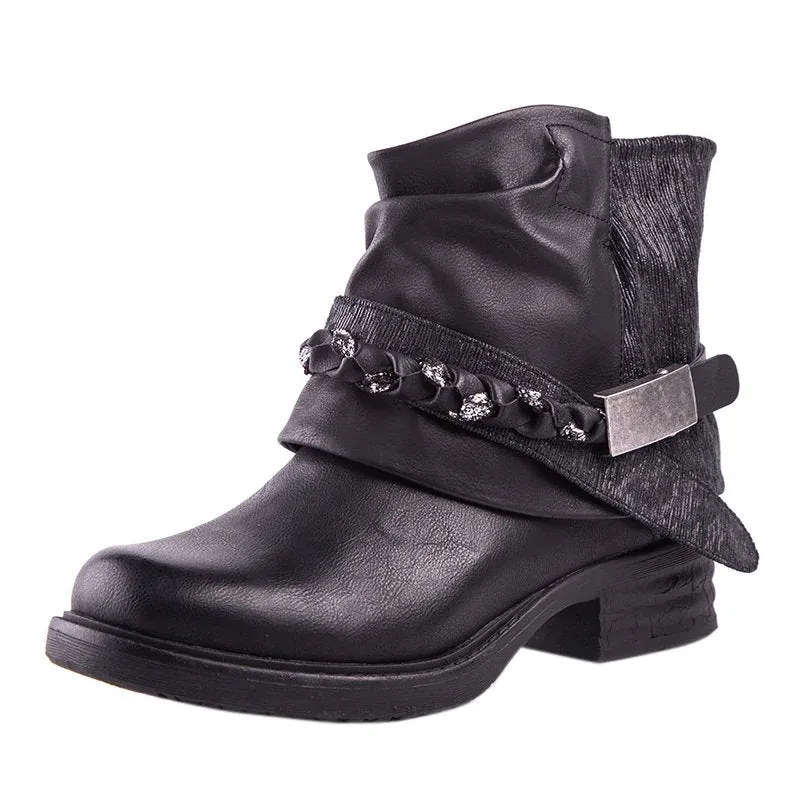 Women's Autumn/Winter Round Toe Ankle Boots With Metal Decorations