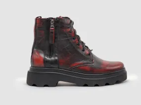 Women's Modern Lined Zip-Up Leather Boots - Black/Red