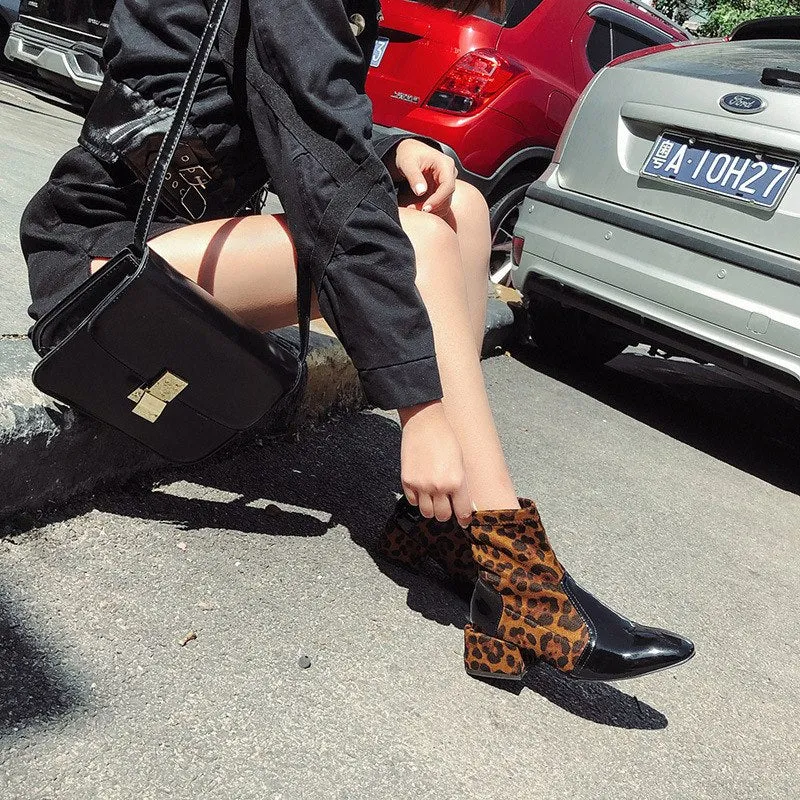 Women's Winter Mid-Heeled Slip-On Ankle Boots With Square Toe