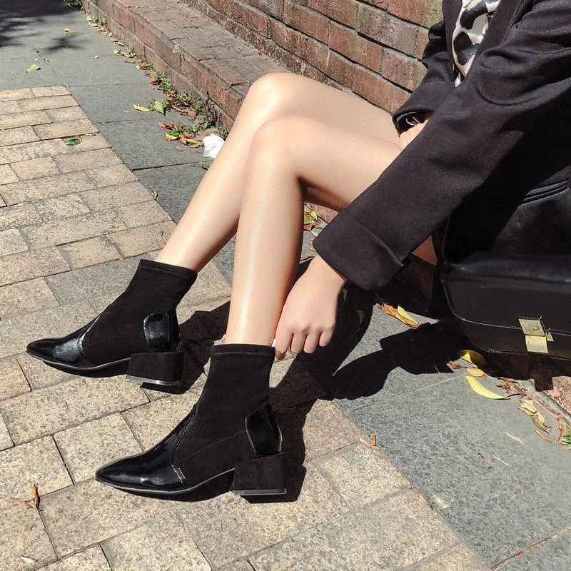 Women's Winter Mid-Heeled Slip-On Ankle Boots With Square Toe