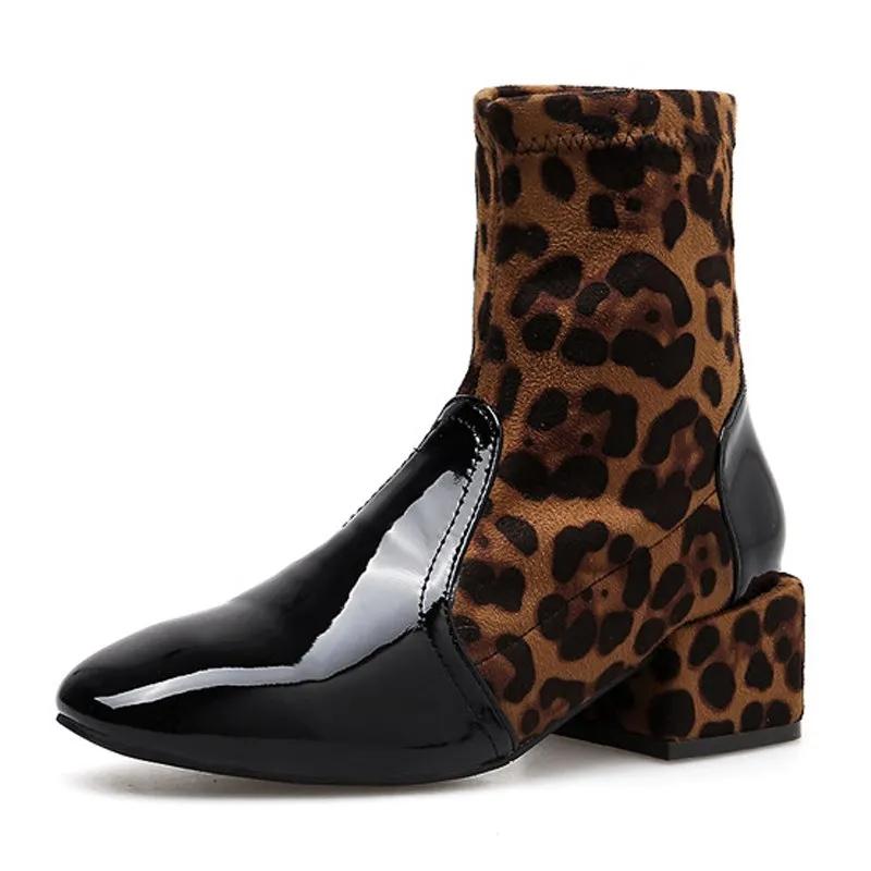 Women's Winter Mid-Heeled Slip-On Ankle Boots With Square Toe