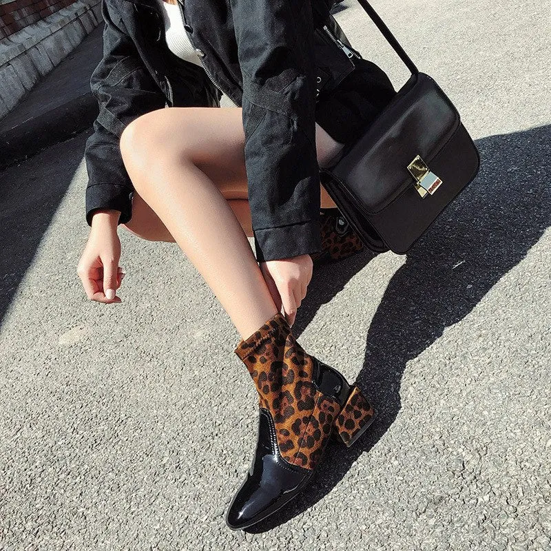 Women's Winter Mid-Heeled Slip-On Ankle Boots With Square Toe