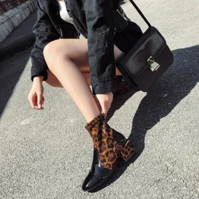 Women's Winter Mid-Heeled Slip-On Ankle Boots With Square Toe