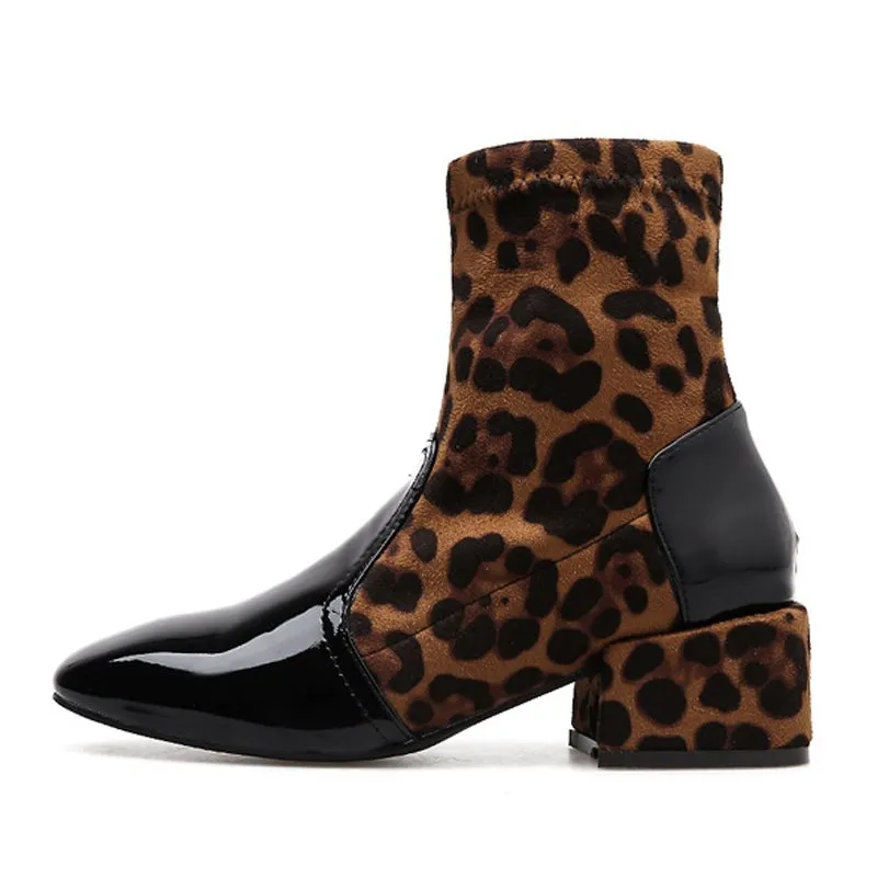 Women's Winter Mid-Heeled Slip-On Ankle Boots With Square Toe